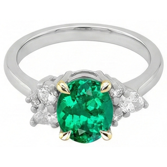 Émeraude Bague avec Gemme 1,50-carats Or 14K Bicolore – vue de face