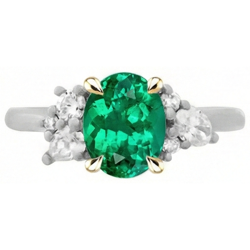 Bague avec Gemme Or 14K Bicolore avec Émeraude – vue de profil