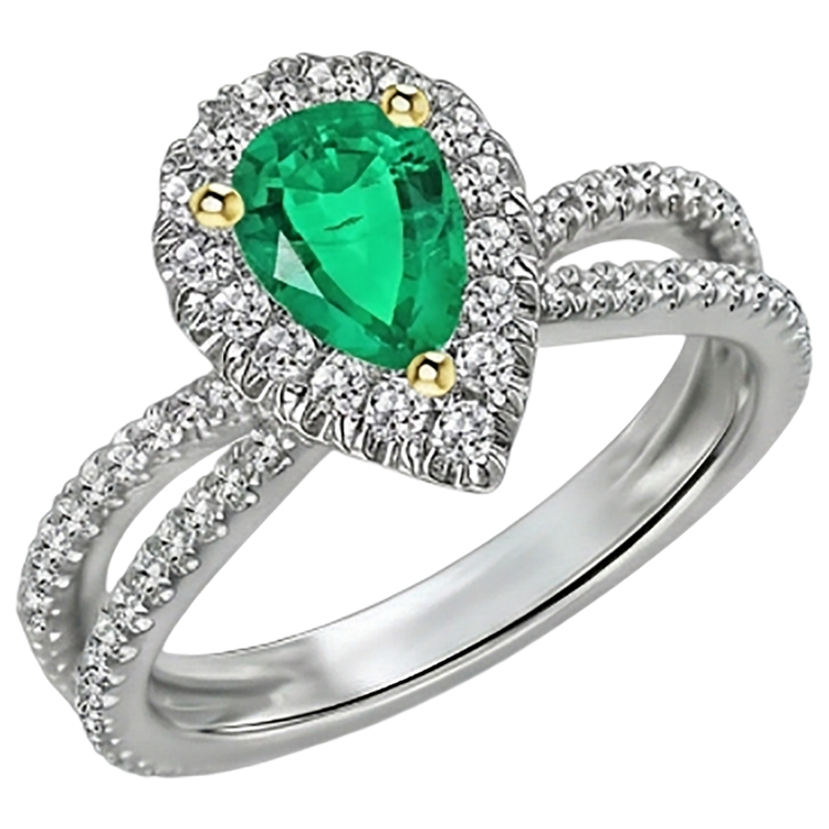 Bague Pierre Précieuse Or Bicolore 14 Carats avec Émeraude – vue d'angle
