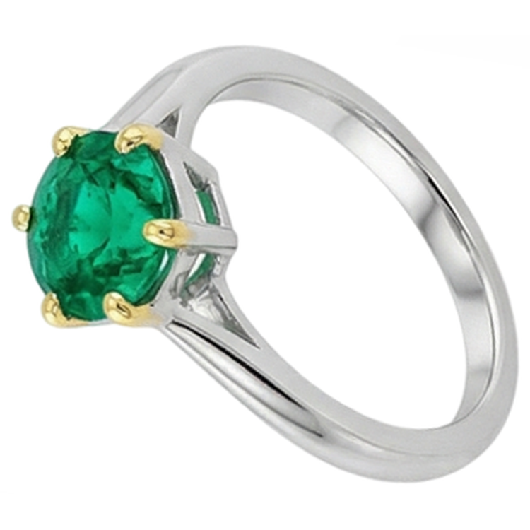 Taille Brillant Émeraude Fine bague en Or 14K Bicolore – vue d'angle