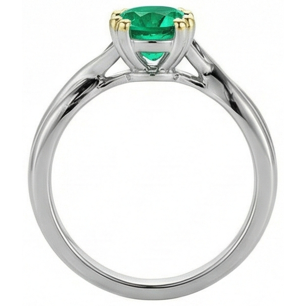 Émeraude Taille Ronde Bague Pierre Précieuse en Or 14K Bicolore – vue de profil
