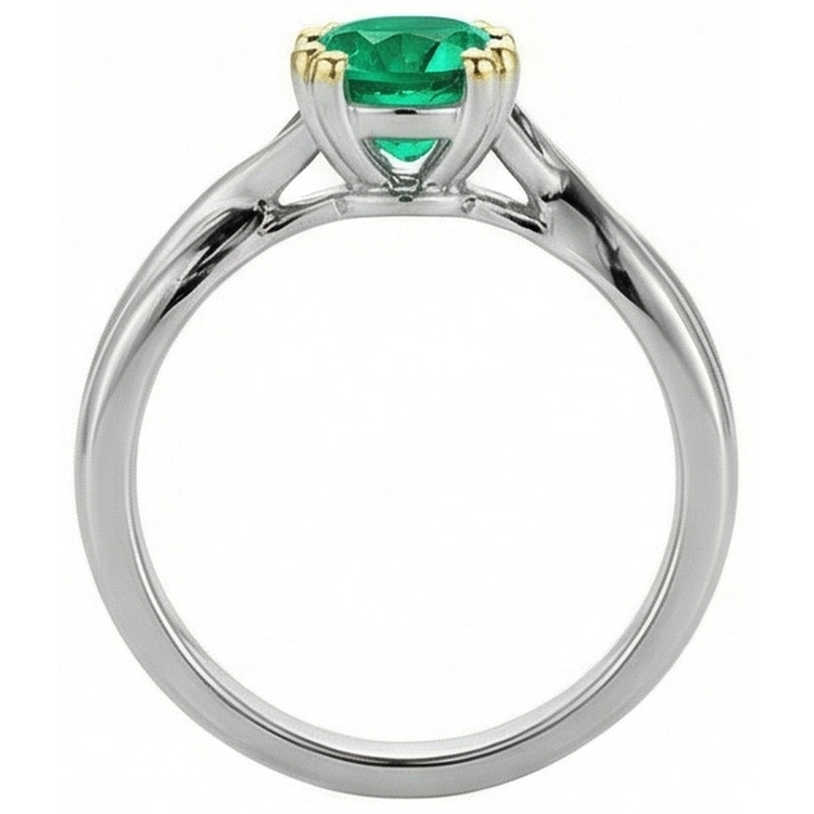 Émeraude Taille Ronde Bague Pierre Précieuse en Or 14K Bicolore – vue de profil