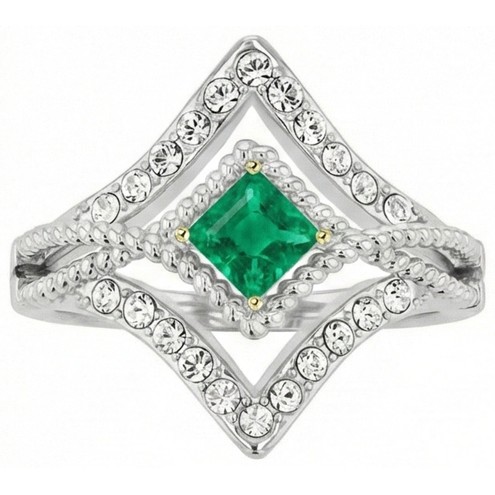 Bague avec Gemme Or Bicolore 14 Carats avec Émeraude – vue de face