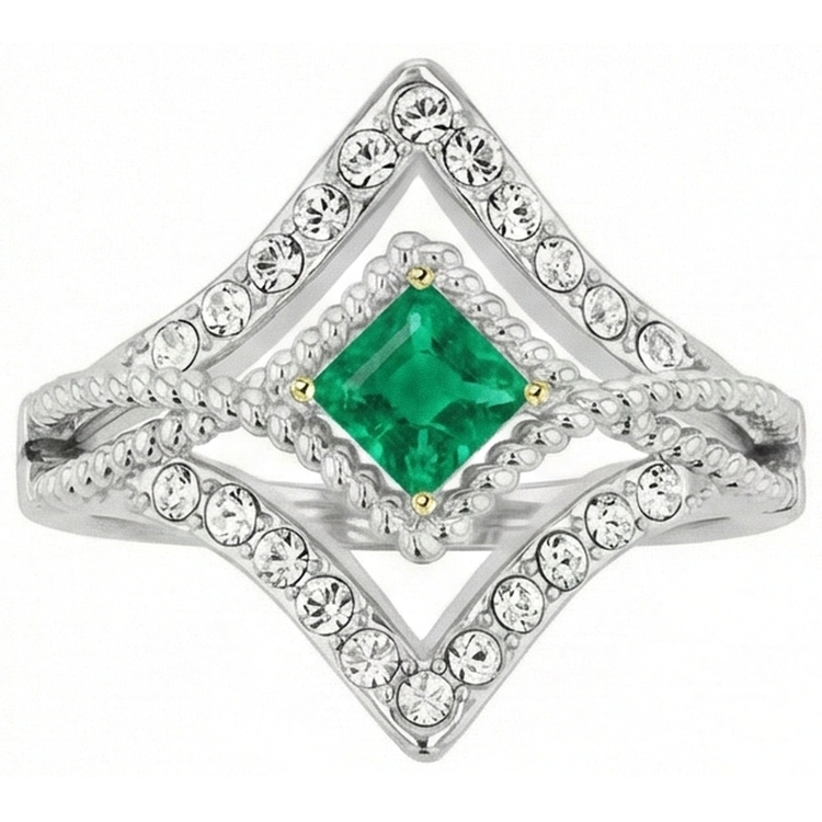 Bague avec Gemme Or Bicolore 14 Carats avec Émeraude – vue de face