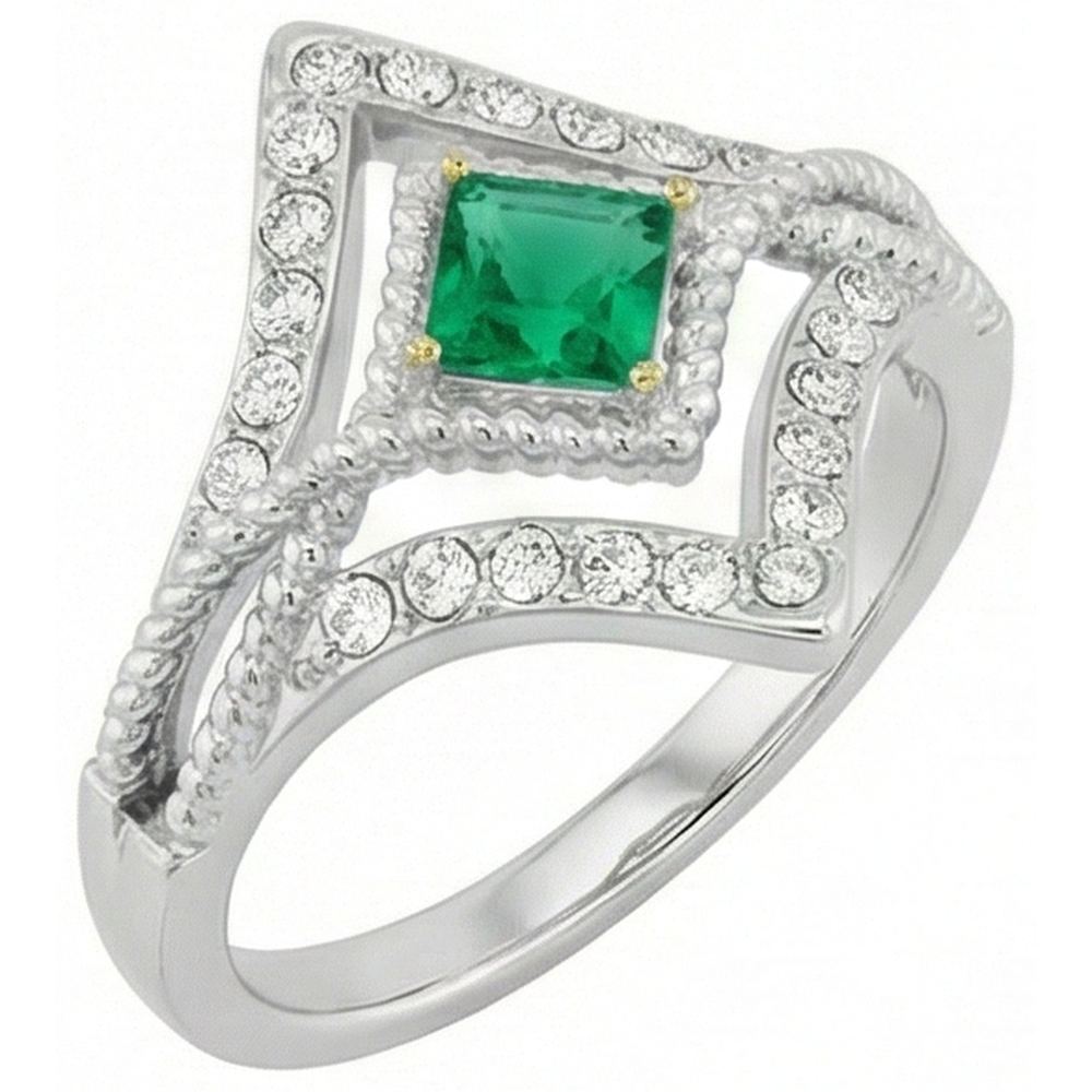 Bague avec Gemme Or Bicolore 14 Carats avec Émeraude – vue de côté