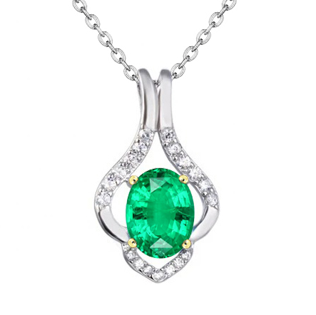 Taille Ovale Émeraude Colombienne bague en Or Deux Tons 14 Carats – vue principale