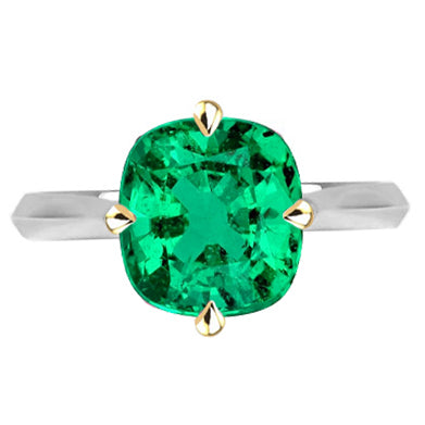 Bague avec Gemme Or Deux Tons 14 Carats avec Émeraude Fine – vue principale