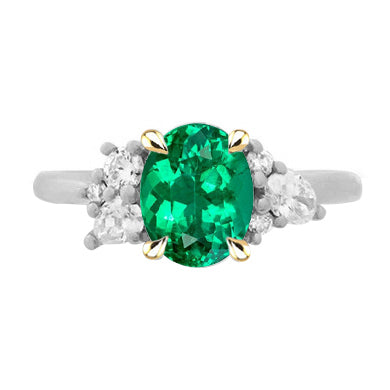 Bague avec Gemme Or 14K Bicolore avec Émeraude – vue principale