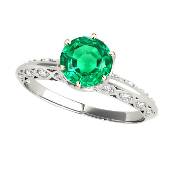 Émeraude Fine Bague Pierre Précieuse 2-carats Or Deux Tons 14 Carats – vue principale