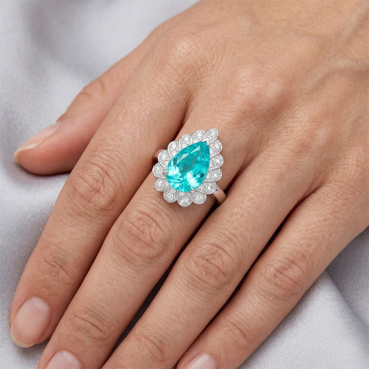 VVS Bague Halo – Paraiba Néon 5 carats Or Blanc 14 Carats