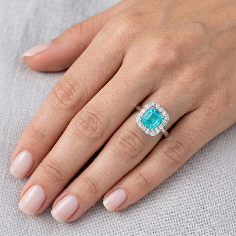 VVS Paraiba Néon Bague Halo 3,50 carats – Or Blanc 14 Carats
