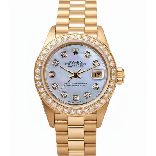 Vadrouille diamant Cadran Rolex still Présidentiel Lunette Montre Or Jaune Femme