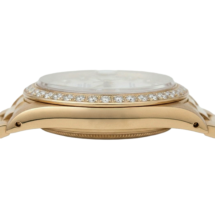 Vadrouille diamant Cadran Rolex still Présidentiel Lunette Montre Or Jaune Femme