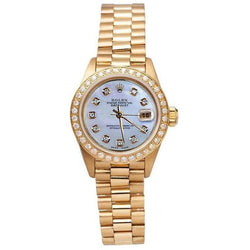 Vadrouille diamant Cadran Rolex still Présidentiel Lunette Montre Or Jaune Femme