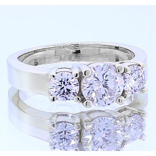 Véritable Bague De Fiançailles 3 Pierres 2 Carats Sertie De 4 Griffes Or Blanc 14 Carats