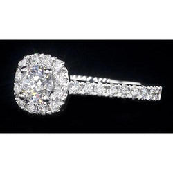 Véritable Bague De Fiançailles Sertie Halo 1.85 Carats Or Blanc 14 Carats