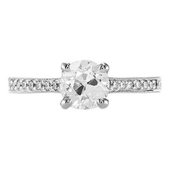 Véritable Bague De Fiançailles Taille Mine Ancienne Avec Accents Sertis Pavé D'Or 1.75 Carats