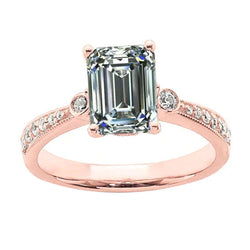 Véritable Bague De Style Antique Avec Diamants émeraude De 3 Carats