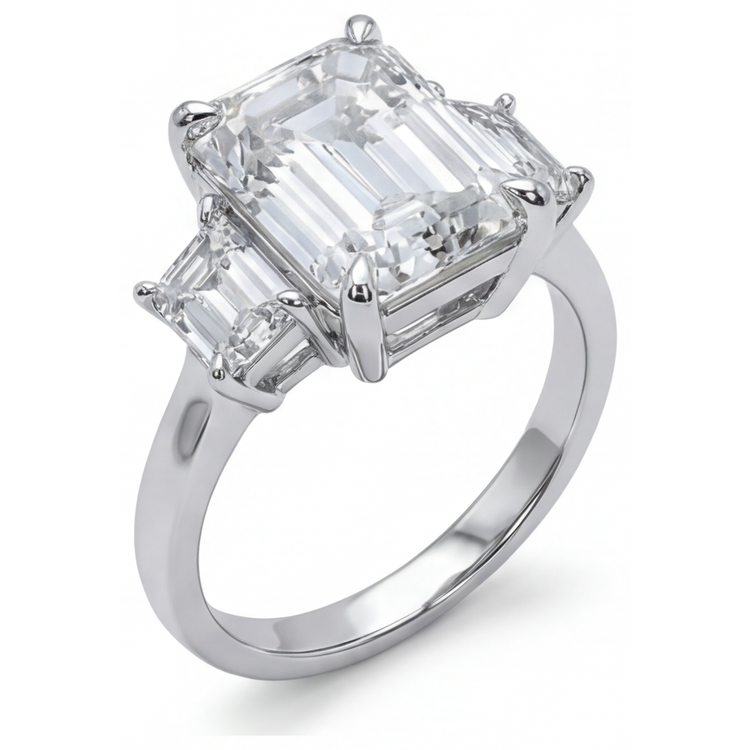 Véritable Bague Diamant émeraude 7 Carats 3 Pierres