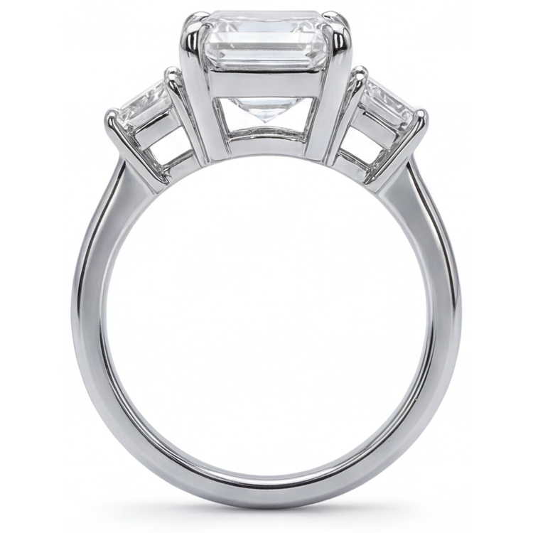 Véritable Bague Diamant émeraude 7 Carats 3 Pierres