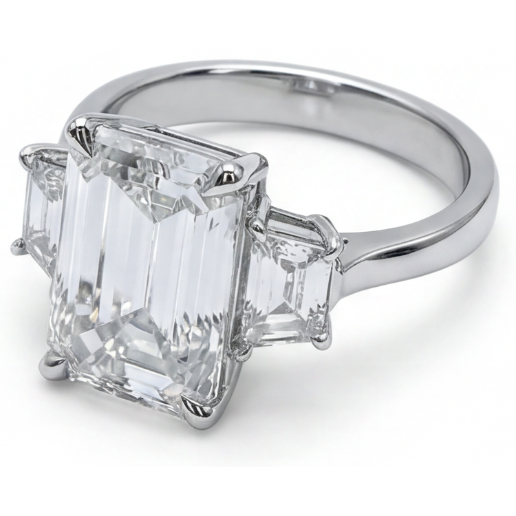 Véritable Bague Diamant émeraude 7 Carats 3 Pierres