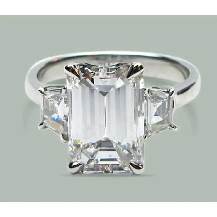 Véritable Bague Diamant émeraude 7 Carats 3 Pierres