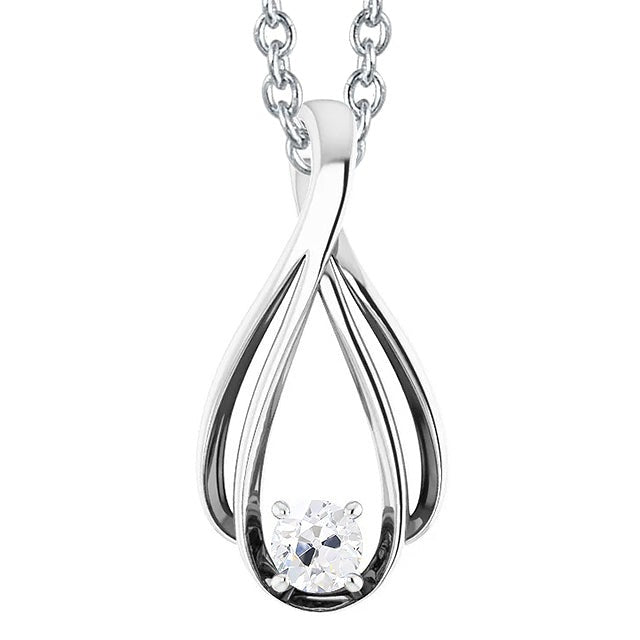 Véritable Collier pendentif diamant rond taille ancienne en or blanc 14 carats 1 carat