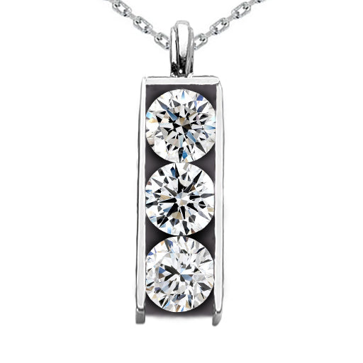 Véritable Diamant Pendentif Voyage 3 Pierres Barre Ensemble Bijoux Femme 4.50 Carats