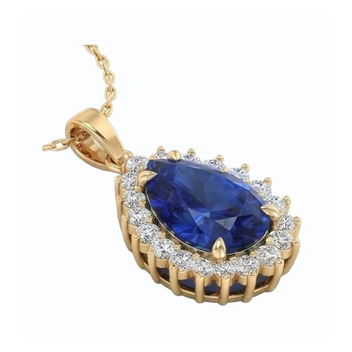 Véritable Larme Forme Bleu Saphir Pendentif Avec Diamants