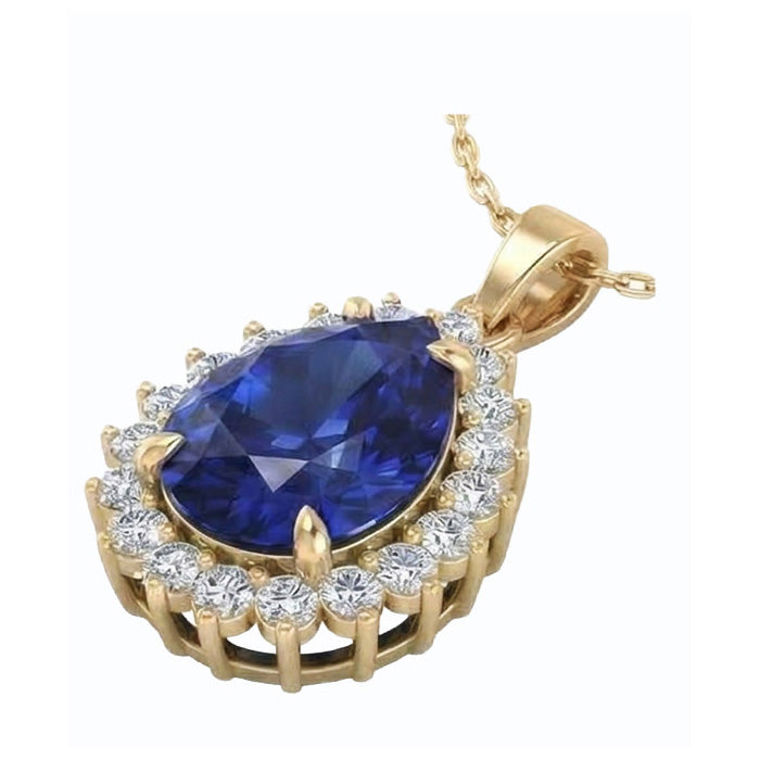 Véritable Larme Forme Bleu Saphir Pendentif Avec Diamants