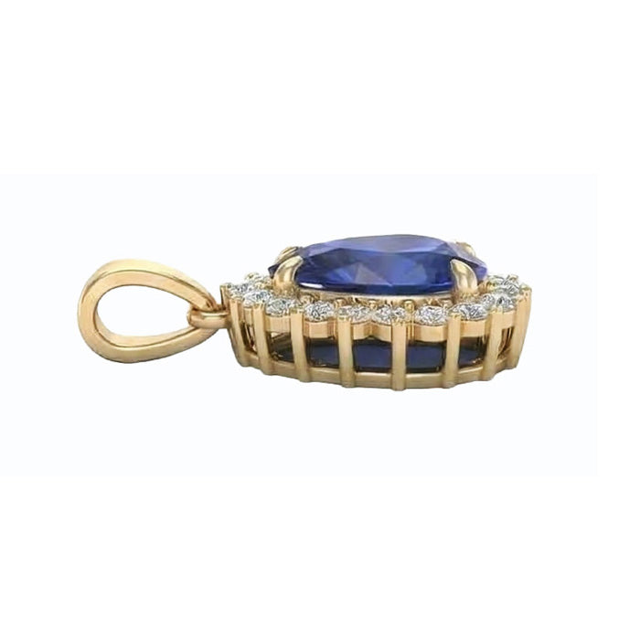 Véritable Larme Forme Bleu Saphir Pendentif Avec Diamants