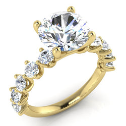 Véritable Rond Bague en Diamant Avec Accents Or Jaune