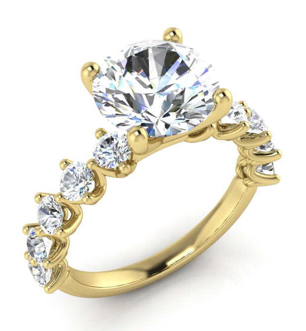 Véritable Rond Bague en Diamant Avec Accents Or Jaune