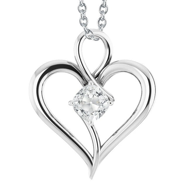 Véritable Solitaire Diamant Pendentif Coeur Coussin Vieux mineur 2 Carats