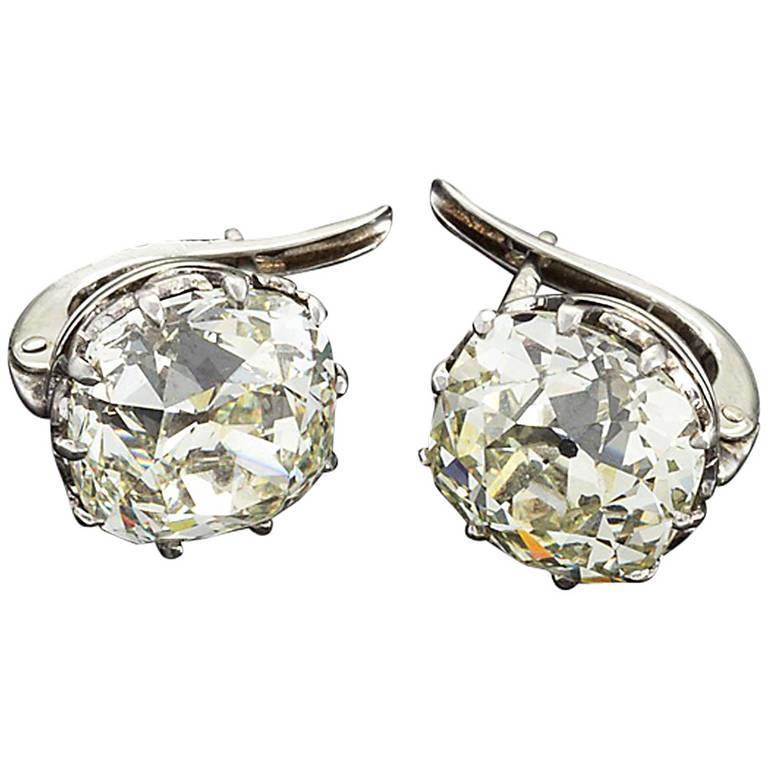 Vieux Mineur Cut 4 Carats H Vs1 Boucles D'Oreilles Réel Diamant Or Blanc 14K