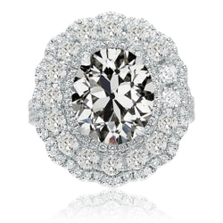 Vieux mineur Réel Diamond Halo Bague Griffe Style Fleur Or 14 Carats