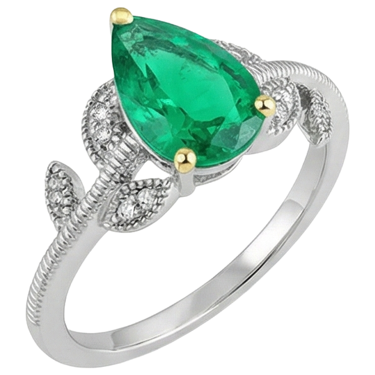 Bague Pierre de Couleur Or Deux Tons 14 Carats avec Émeraude Fine – vue d'angle