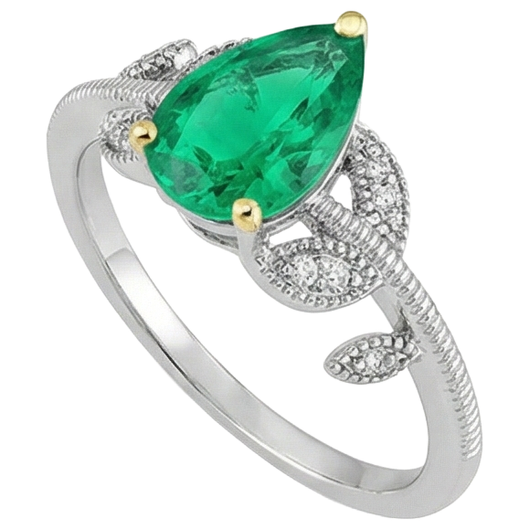 Émeraude Fine Bague Pierre de Couleur 1 carats Or Deux Tons 14 Carats – vue de profil
