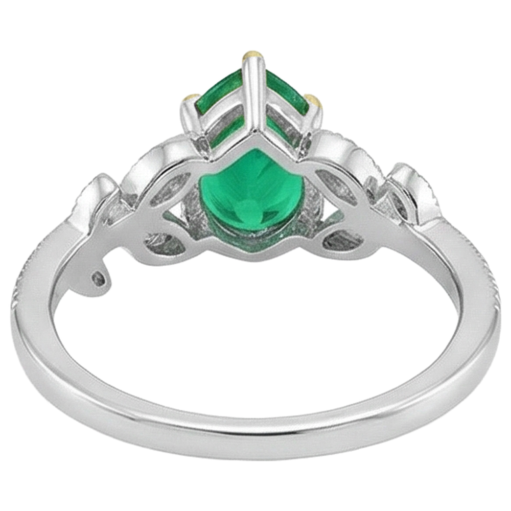 Bague Pierre de Couleur Or Deux Tons 14 Carats avec Émeraude Fine – vue arrière