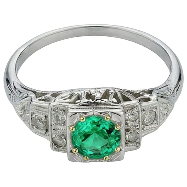 Émeraude Colombienne Bague Pierre de Couleur – vue d'angle