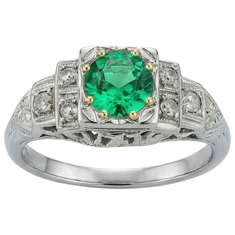 Émeraude Colombienne Bague Pierre de Couleur 2-carats Or 14K Bicolore – vue de profil