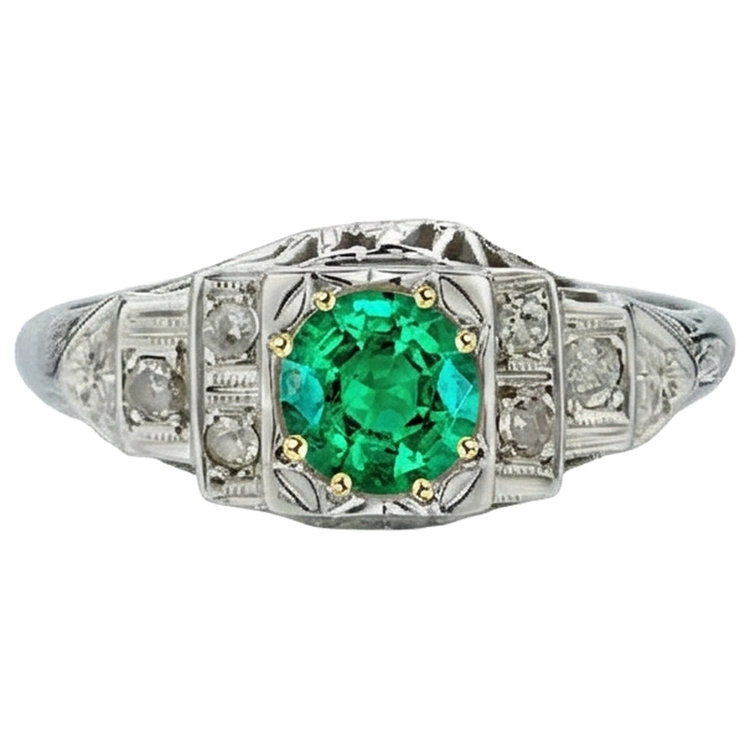 Émeraude Colombienne Bague Pierre de Couleur 2 carats Or 14K Bicolore – vue de face