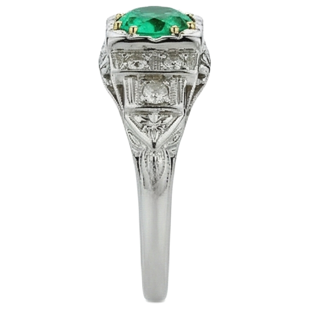 Émeraude Colombienne Bague Pierre de Couleur 2 carats Or 14K Bicolore – vue de dessus