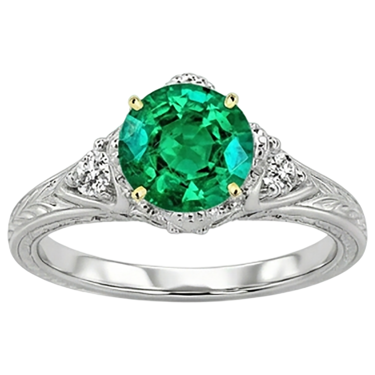 Émeraude Fine Bague Pierre Précieuse 2,50 carats Or Bicolore 14 Carats – vue de côté