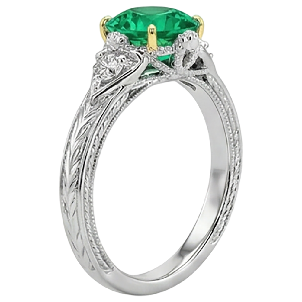 Taille Brillant Émeraude Fine bague en Or Bicolore 14 Carats – vue arrière