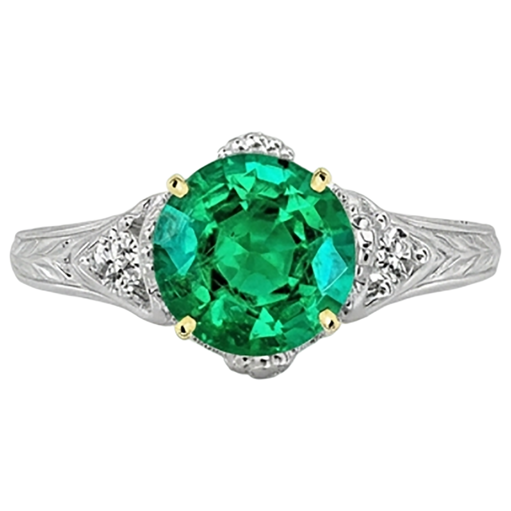 Émeraude Fine Bague Pierre Précieuse 2,50-carats Or Bicolore 14 Carats – vue de face