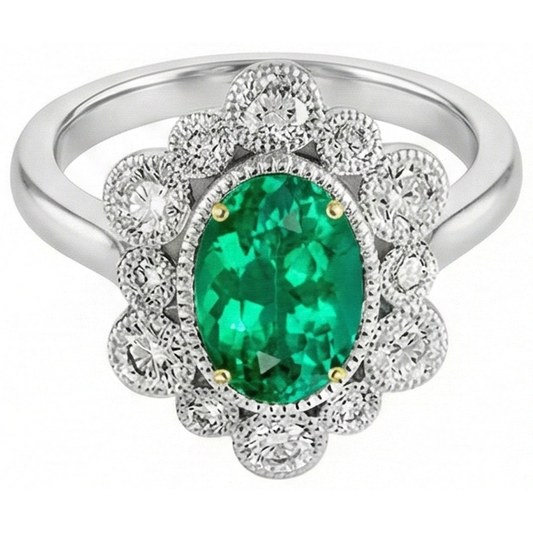 Émeraude Taille Ovale Bague avec Gemme en Or 14K Bicolore – vue de face