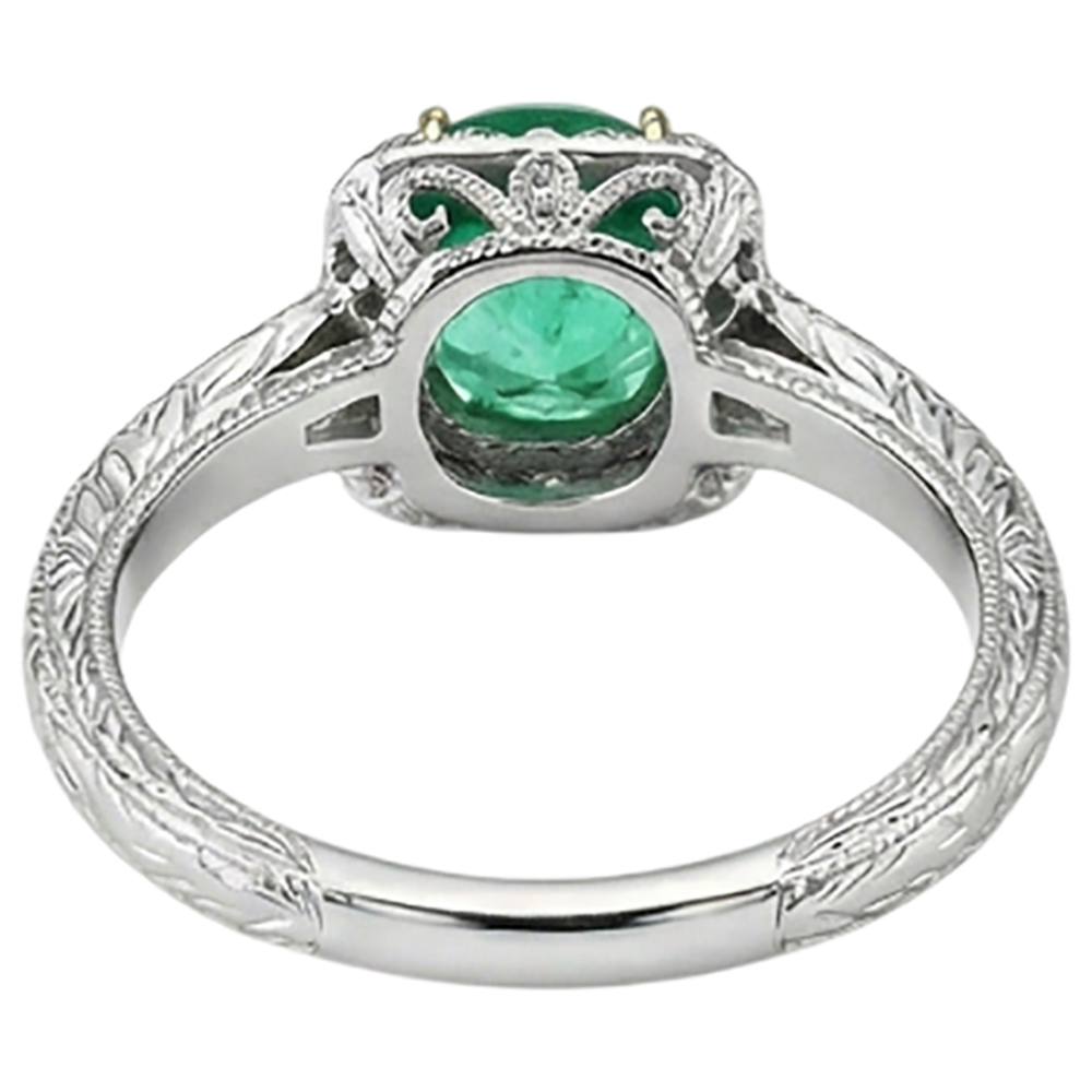Taille Brillant Émeraude Fine bague en Or Bicolore 14 Carats – vue arrière