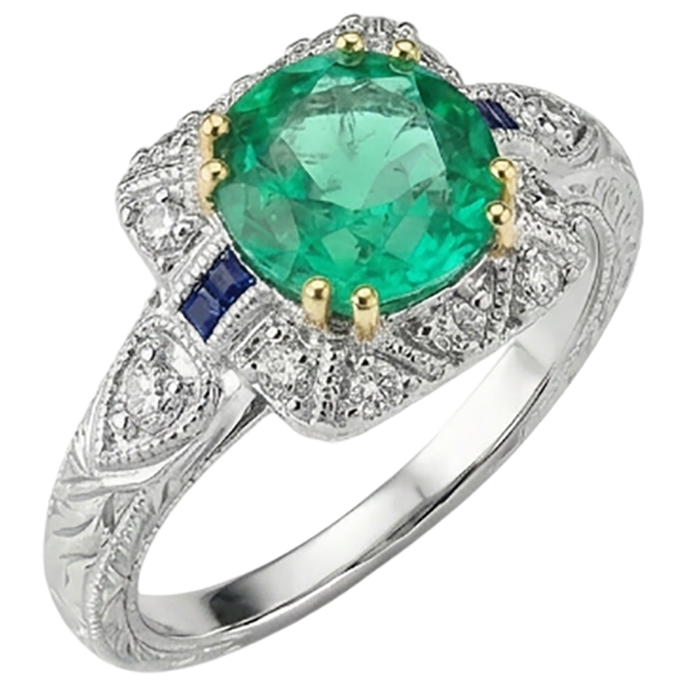 Émeraude Fine Bague Pierre Précieuse 3 carats Or Bicolore 14 Carats – vue de côté