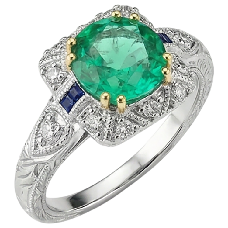 Émeraude Fine Bague Pierre Précieuse 3 carats Or Bicolore 14 Carats – vue de côté